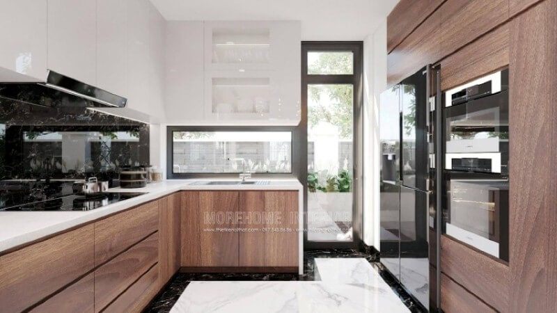 Có thể nói trong thiết kế nội thất phòng bếp đặc biệt là biệt thự, nhà phố thì mặt bếp lại càng được chú trọng, các vật liệu dần thay đổi để đạt tới sự hoàn hảo, vì thế không thể thiếu sót chất liệu đá ốp bếp màu trắng kết hợp đá ốp bếp màu đen chỉ trắng vừa đẹp vừa sang như trong đây. Hiện nay, các dòng đá như đá nhân tạo LG, đá thạch anh hay đá nhân tạo LG,.. đều được Morestone thương hiệu thi công đá ốp bếp uy tín của Morehome sử dụng.