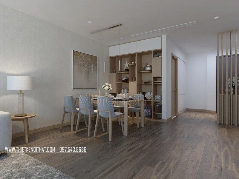 Bàn ăn gỗ công nghiệp tinh tế và đơn giản làm tăng sự sang trọng cho không gian ăn uống.