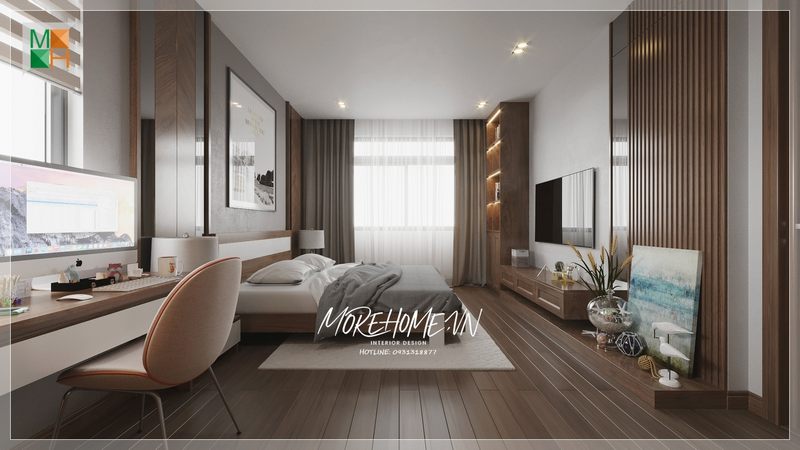 Kệ tivi làm cho không gian phòng ngủ trở nên ấn tượng, sang trọng và khiến mọi người có cảm giác hứng thú.